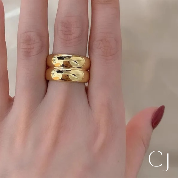 Bague double rond Acier inoxydable Or
