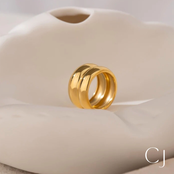 Bague double rond Acier inoxydable Or