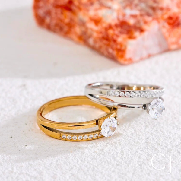 Bague double acier inoxydable et Zircon