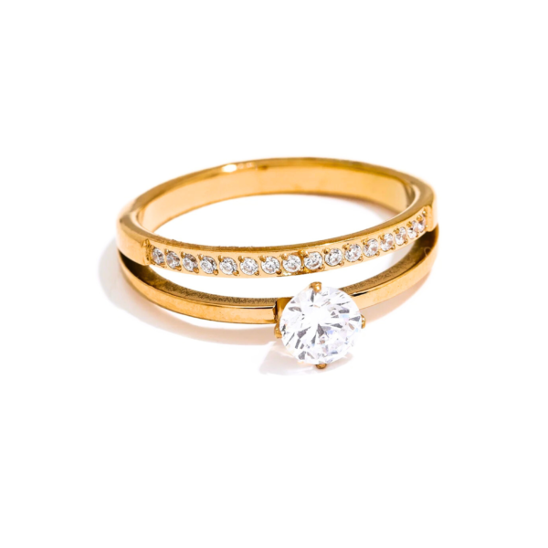 Bague double acier inoxydable et Zircon OR