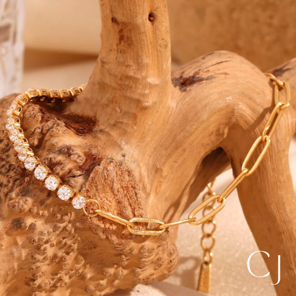 Bracelet maillon acier inoxydable et zircon