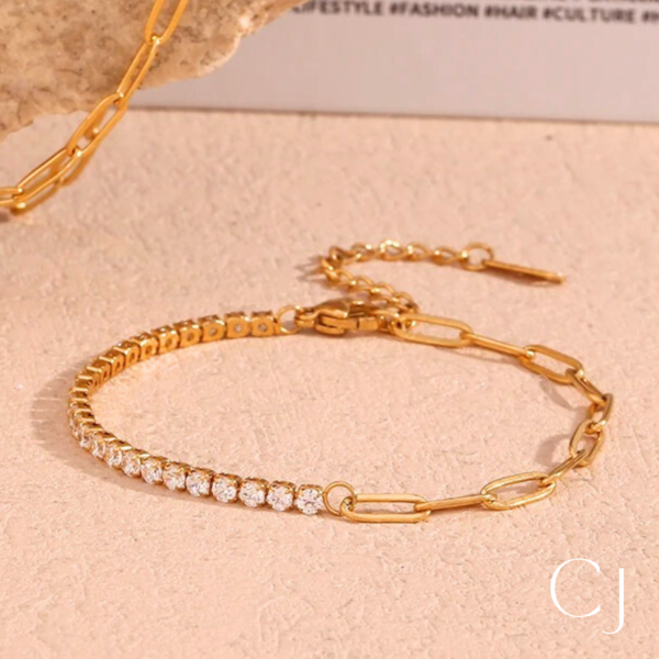 Bracelet maillon acier inoxydable et zircon