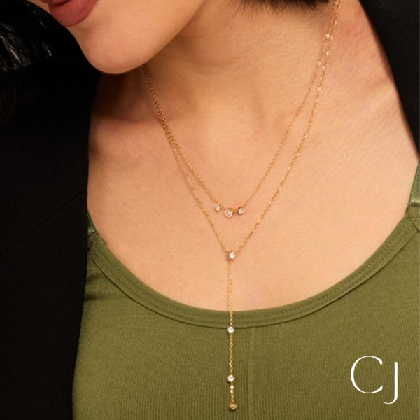 Collier double long acier inoxydable Zircon
